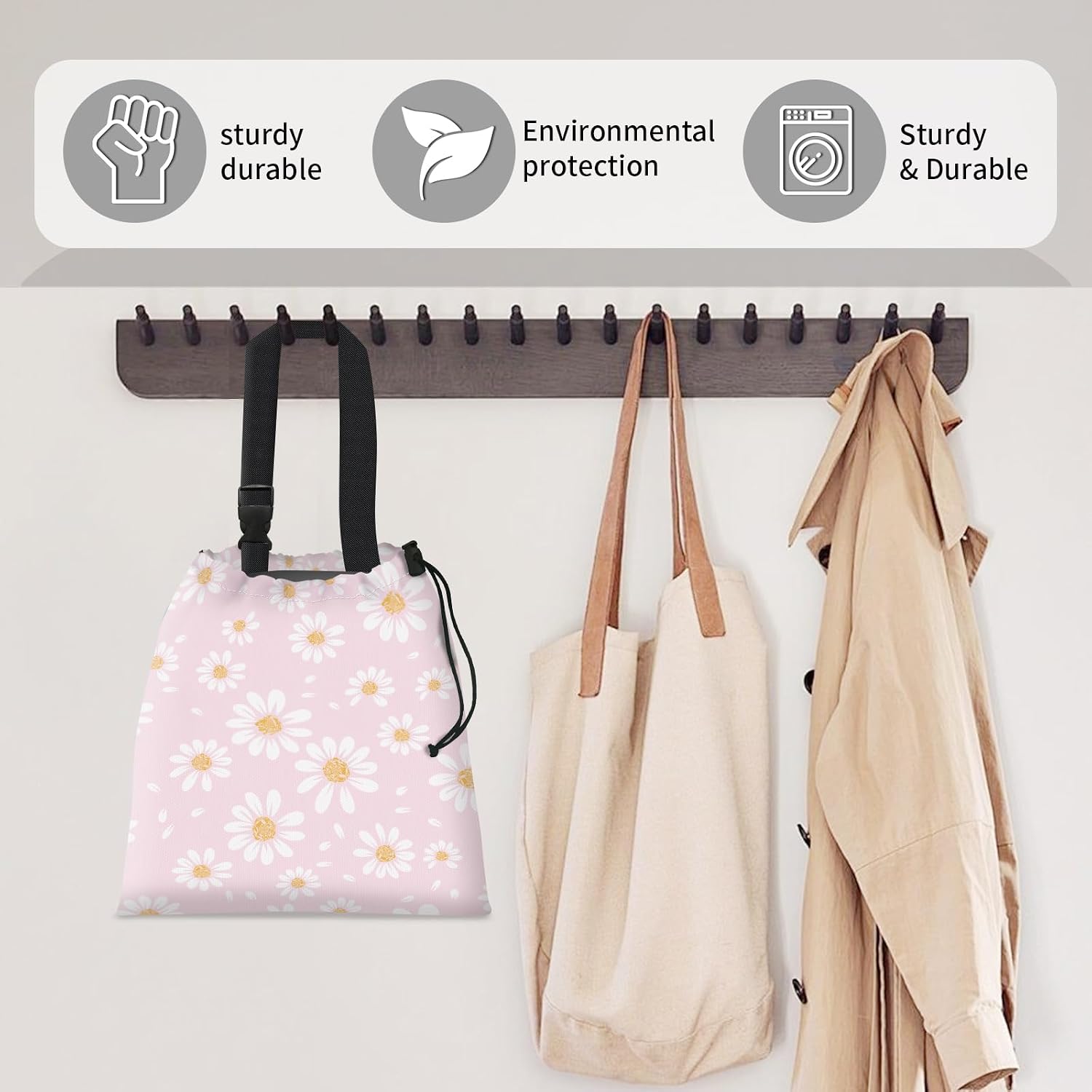Car Trash Bag Large Hanging Can for Back of Seat, Cute Waterproof Car Garbage Bag for Vehicle, Travelling, Outdoor Cute Pink Daisy image 5