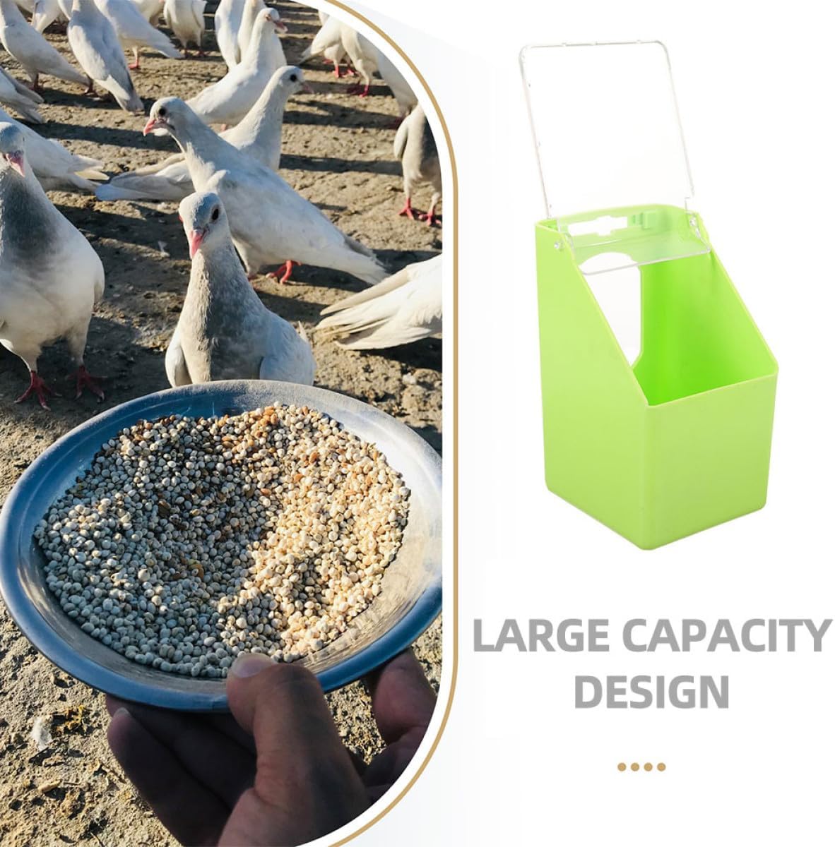 Balacoo 4pcs Hanging Pigeon Feed Box with Lid, Green Single-Hole Bird Feeder Bowl for Cage, Multifunctional Parakeet Cage Accessories for Feeding and Watering