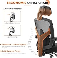Vista 5 de Sweetcrispy Office Computer Desk Chair, Ergonomic High-Back Mesh Rolling Work Swivel Chairs with Wheels, Comfortable Lumbar Support, Comfy Arms for