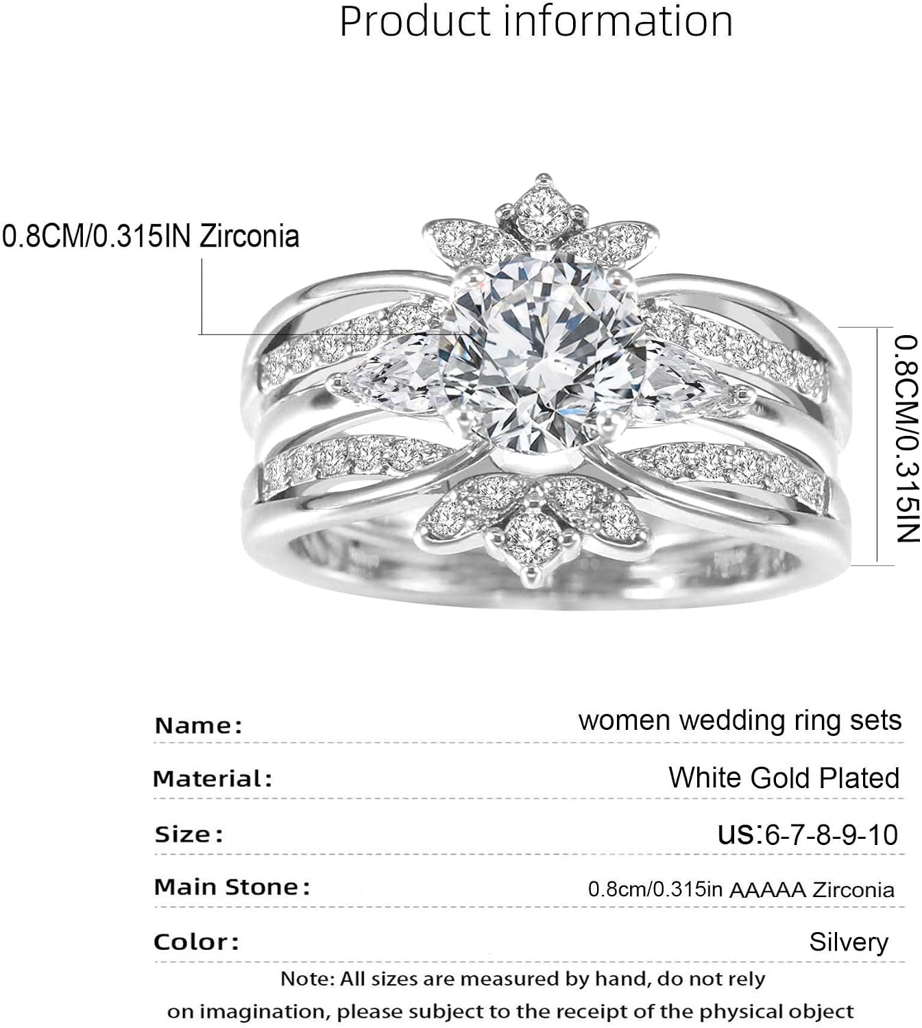 Luxury Wedding Ring Sets for Women 1.5CT Round AAAAA CZ White Gold Plated Engagement Ring Tungsten Wedding Band