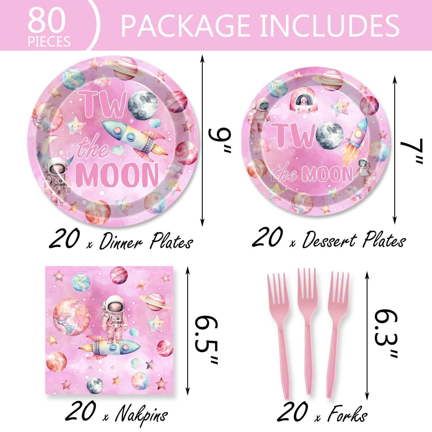 Pink Outer Space Birthday Party Set - 40pc Galaxy Planet Tableware For 20 Guests