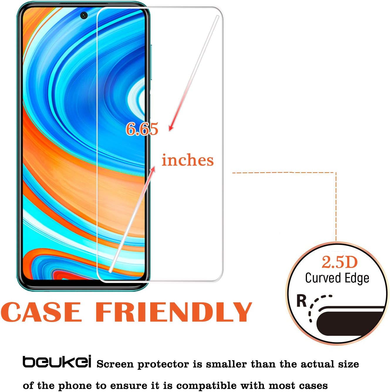 beukei (3 Pack) for Xiaomi Redmi Note 9S / Redmi Note 9 Pro 5G / Redmi Note 9 Pro Screen Protector Tempered Glass, Anti Scratch, Bubble Free (Not Fit for Redmi Note 9)