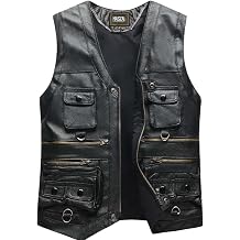 Men's Genuine Leather Motorcycle Vest with Multi-Pockets - Biker Classic Tactical Gear