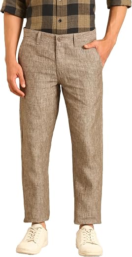 Linen Club Men's Pure Linen Contemporary Fit Casual Trousers