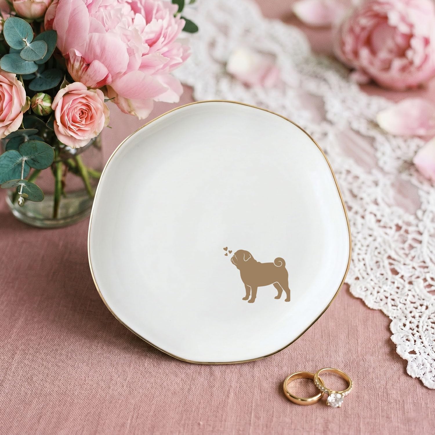 Pug Jewelry Dish Tray for Dog Lover,Ceramic Trinket Tray, Key Bowl, Decorative Plate image 3