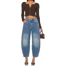 Barrel Jeans Women Mid Waist Loose Fit Butt Lift Light Blue