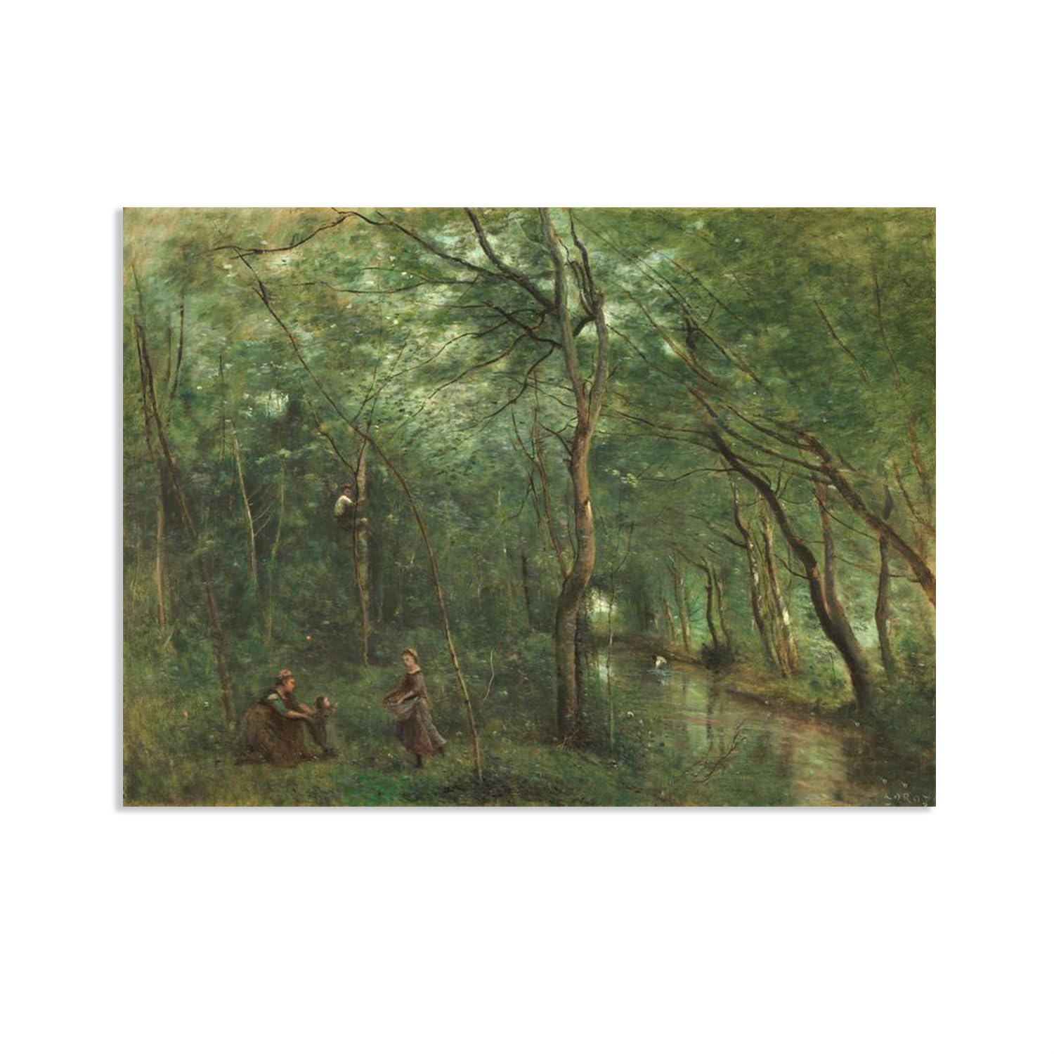 Hau3sh3a Jean Baptiste Camille Corot Wall Art The Eel Gatherers Famous Nature Painting Print Giclee Canvas Wall Decor for Living Room Bedroom Office Home Decor90x70cm(35x28in) Frameless