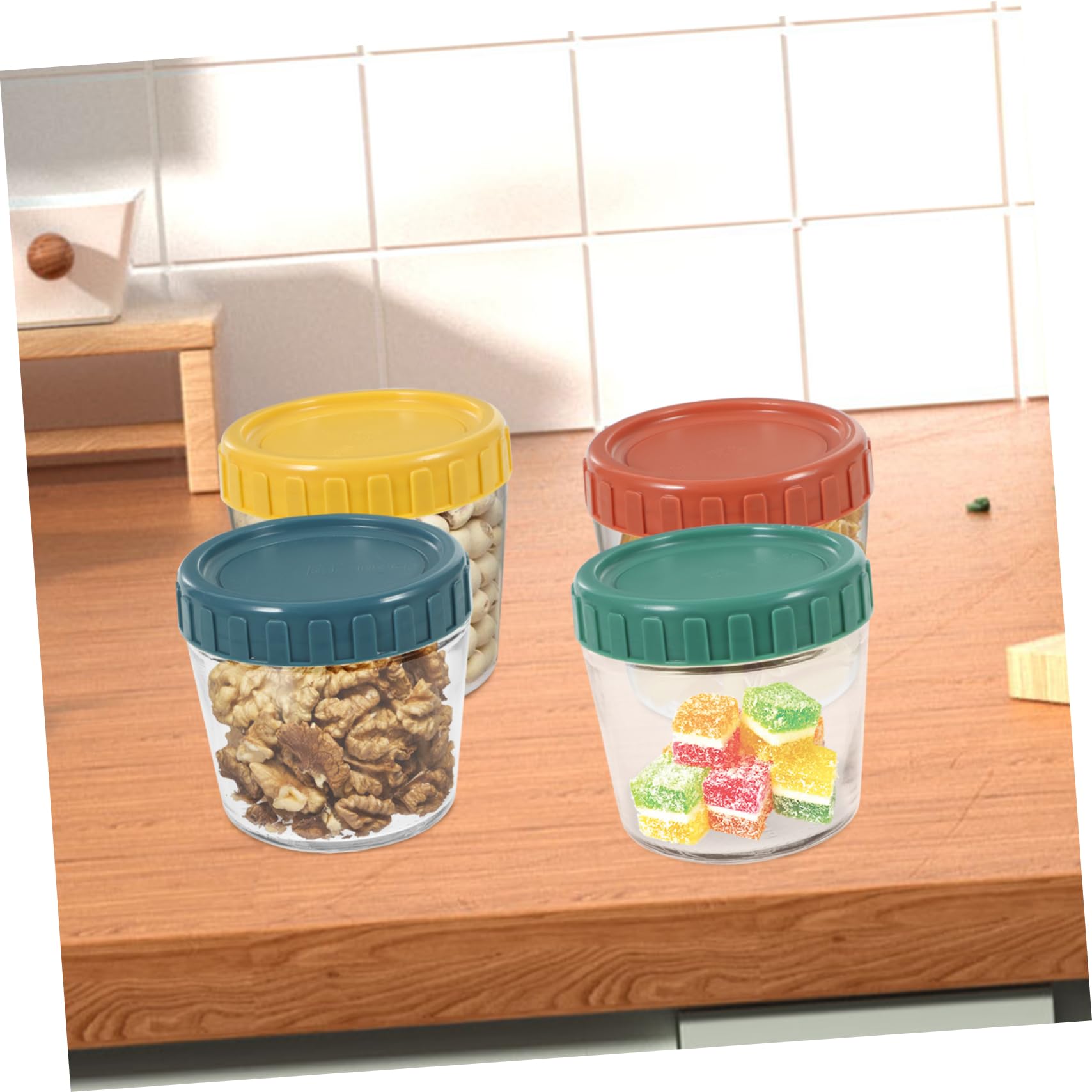 Zerodeko 4 Tarros de Vidrio Herméticos Apilables Recipientes para Alimentos Reutilizables Tapa de Silicona para Yogur y Meriendas