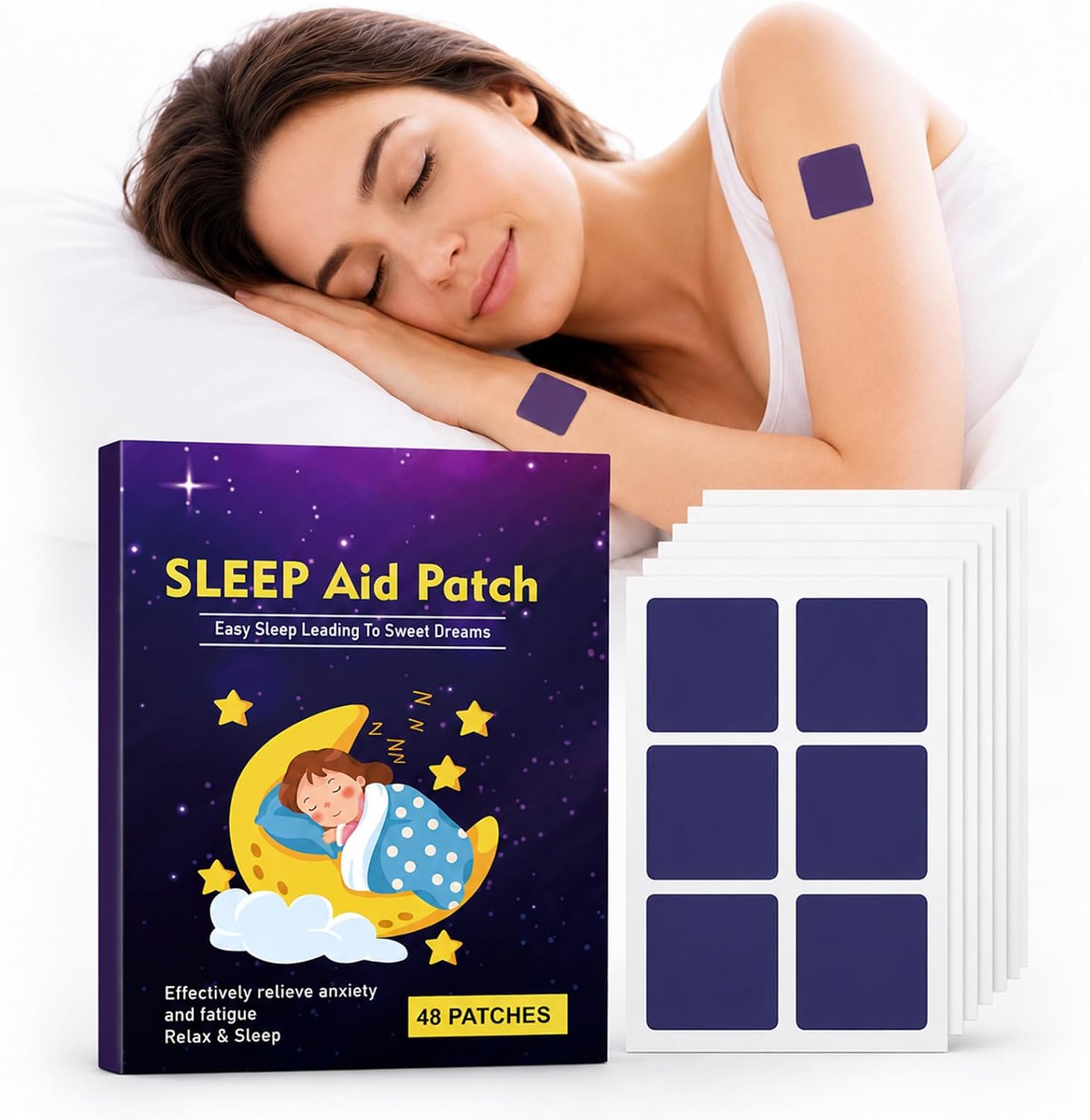 48Pcs Sleep Patches for Adults & Kids, Natural Sleep Support Patches — Lavender & Chamomile Herbal with Essential Oils — Skin Friendly Nighttime Care for Men & Women