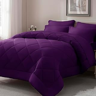 ELNIDO QUEEN® Full Comforter Set Purple- 7 Pieces Bed in a Bag Full Size...