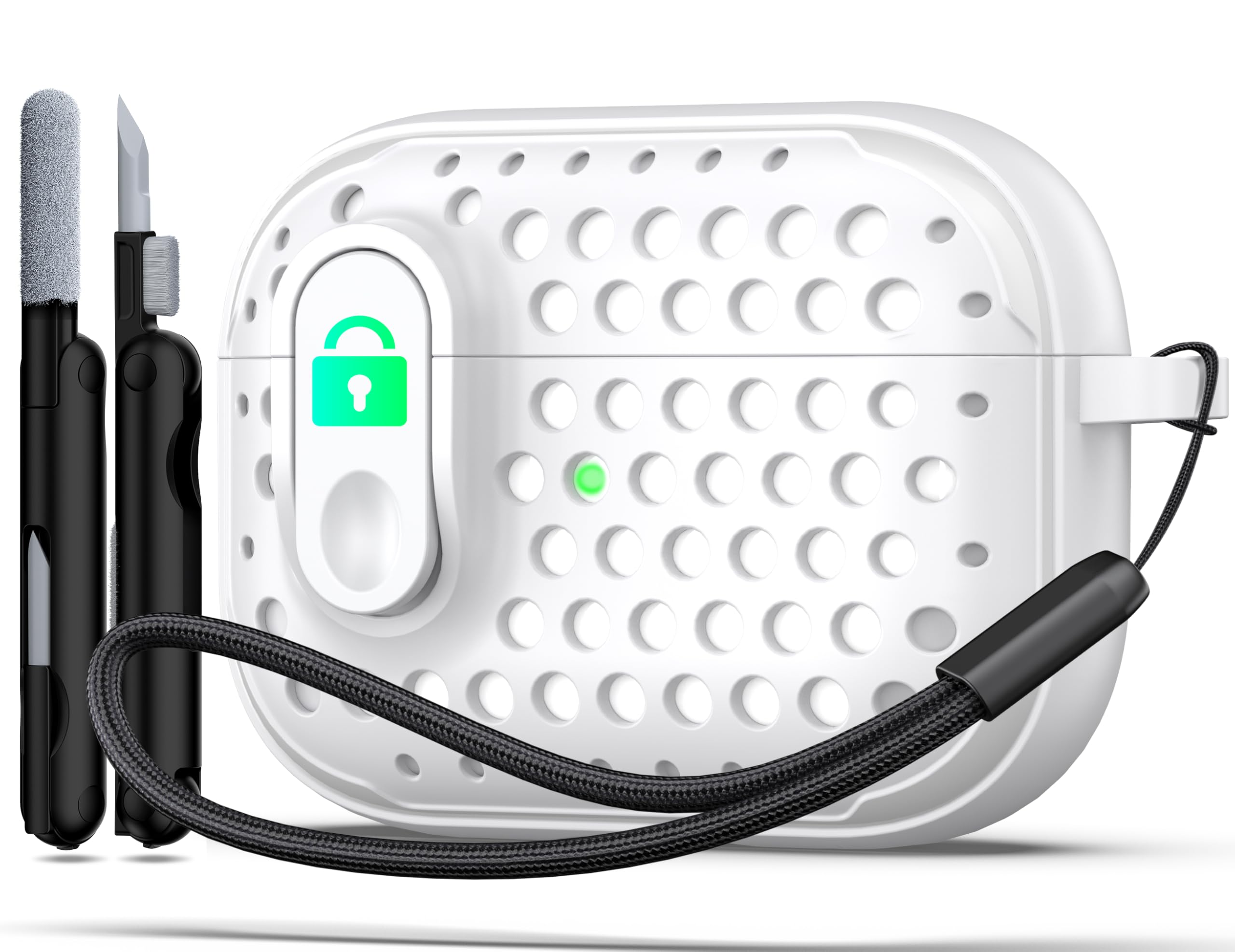 RFUNGUANGO AirPods Pro Second Generation Protective case with Cleaning kit, Anti-Fall Lock Design, Personalized Hollow Style - Pure White