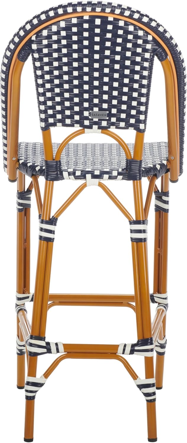 SAFAVIEH Outdoor Collection California Navy/White Bistro 30-inch Seat Height Bar Stool (Fully Assembled)