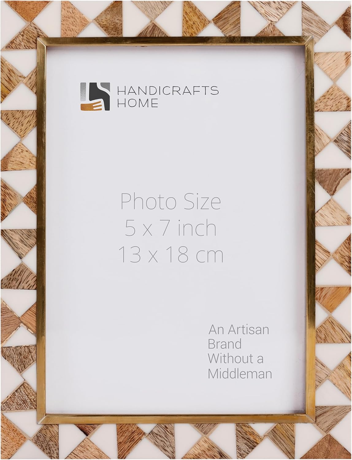 Handicrafts Home Wood 5x7 Picture Frame, White & Wood photo frame for vintage Decor, Boho Chic Decorative Frame for Wall & Tabletop, Brass Frame, Vintage Farmhouse Boho Home Decor, Desk Decor, Gallery Wall- Halo Ivory