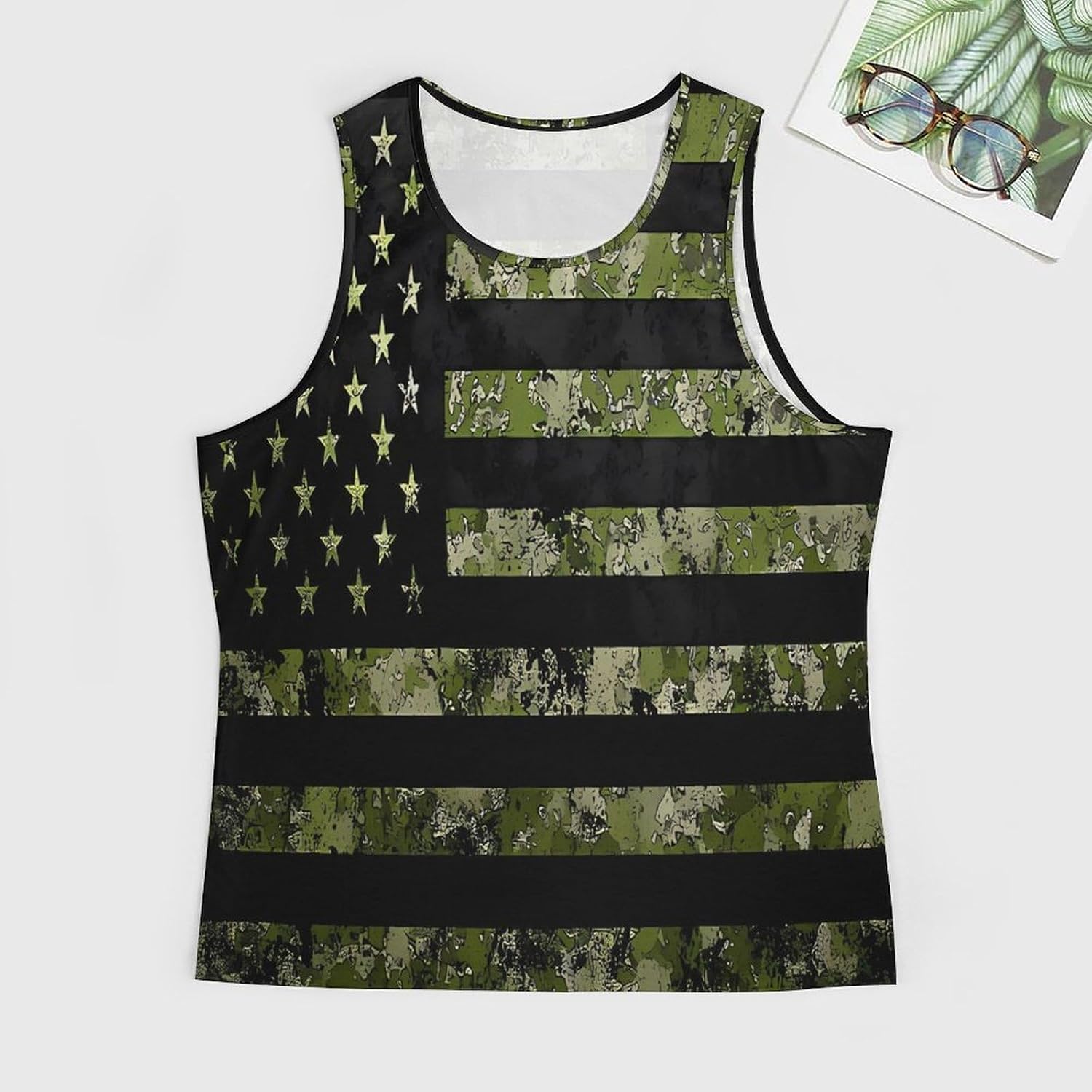 Army Green Camouflage Flag Men Tank Top Workout Shirt Muscle T Shirt 5XL