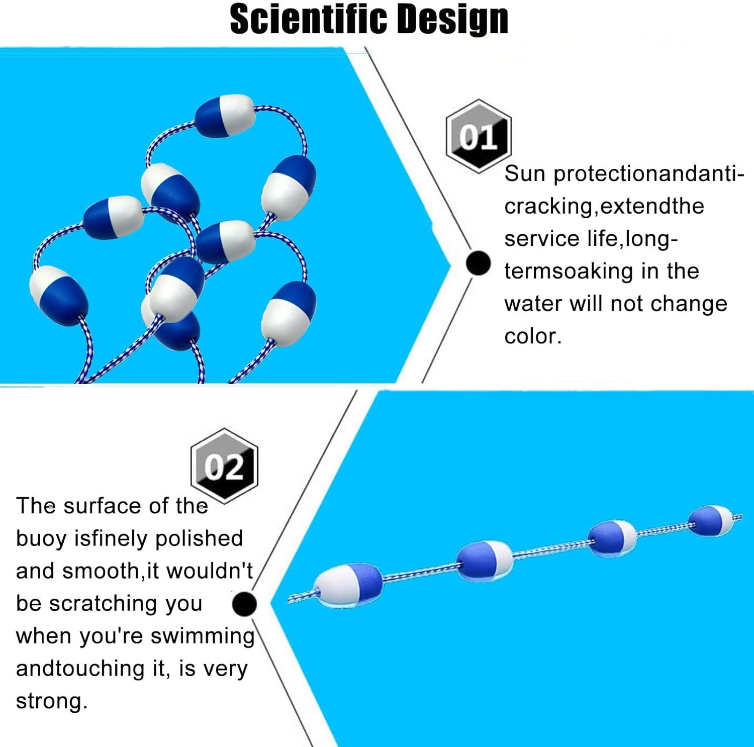Adjustable Pool Divider Rope Float - 3 Sizes (20, 66, 190, 266, 328 Ft) - Swimming Pool Safety Line Kit for Indoor/Outdoor Use, Ideal for Pool Separation and Safety