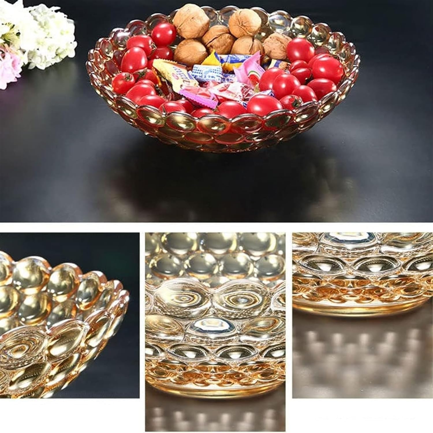 Handcrafted Fruit Bowl Multi-functional Fruit Basket Glass Bead Design Bowl Fruit Basket Creative Crystal Glass Bead Dot Fruit Bowl For Kitchen Decoration