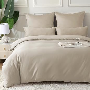 MILDLY Satin Bed Linen 220 x 240 cm Cotton 100% Long Staple Cotton Silky Luxury Bedding Oeko-Tex Certified & Suitable for Allergy Sufferers 1 Duvet Cover 220 x 240 cm and 2 Pillowcases 80 x 80 cm Oatmeal