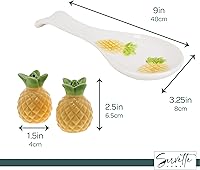 Vista 5 de Juego de estufa de cerámica con salero y pimentero y soporte para cucharas, piña