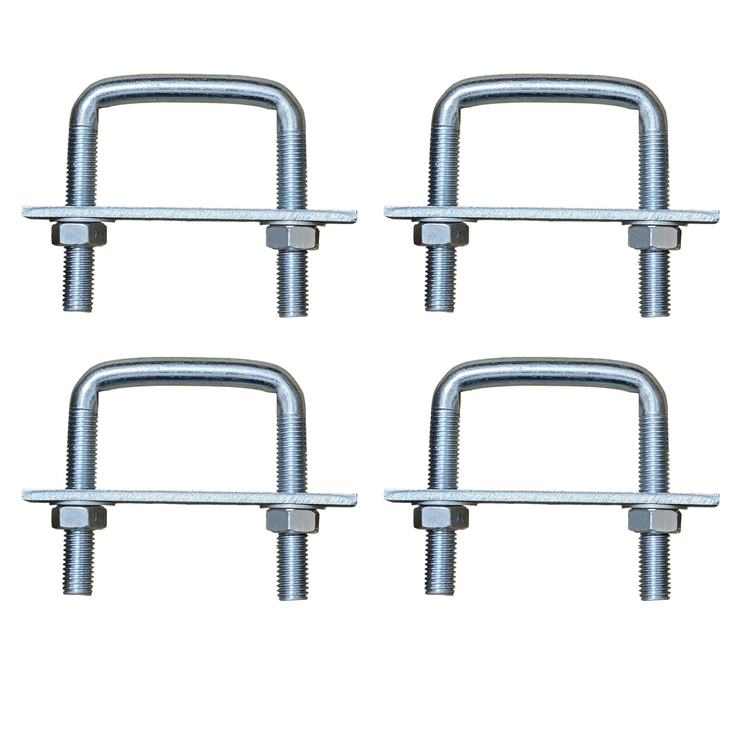 4 Pack Square U-Bolts for Trailer- Galvanized Steel Clamp Set, Fits 2/2.5/3/3.5/4 Inch Wide Leaf Springs, 0.5in Heavy Duty Large Diameter U-Bolt (3in Inner Width)