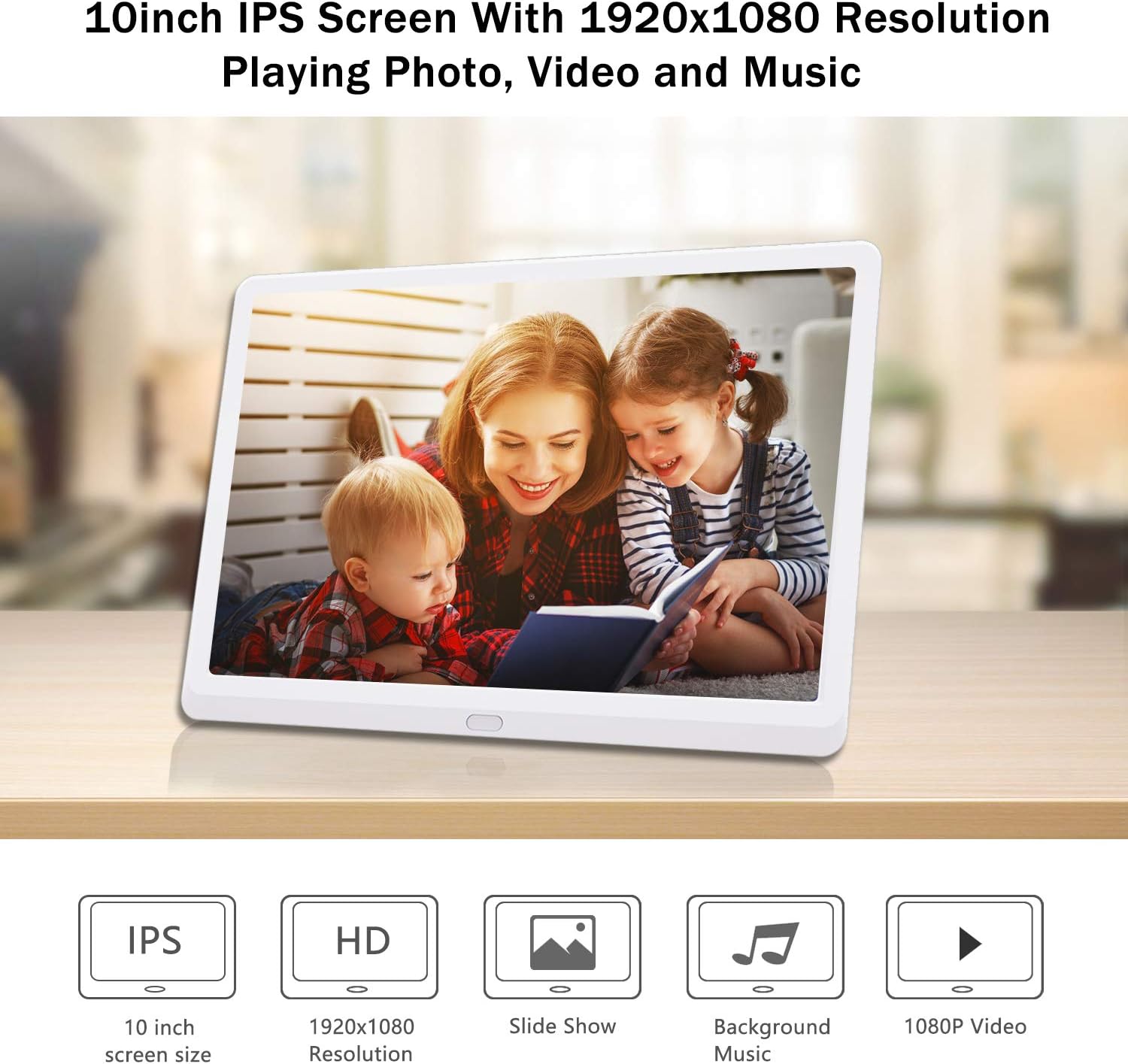 Exclusive Atatat 10 Inch Digital Photo Frame with 1920x1080 IPS Screen, Digital Picture Frame with 1080P Video, Music, Slideshow, Adjustable Brightness, Auto Rotate, Photo Deletion, Remote