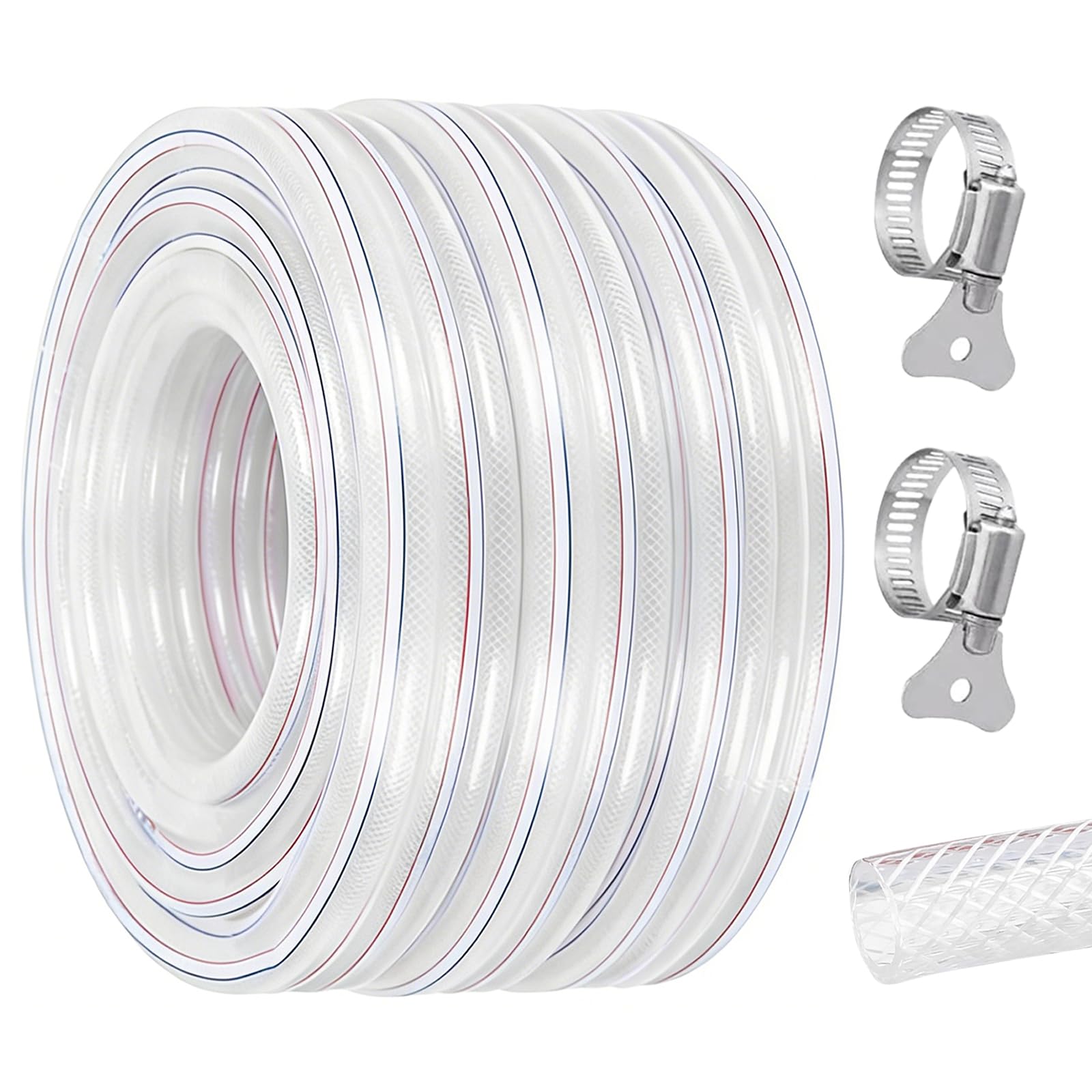 Tuyau d'eau potable, tuyau renforcé en PVC, tuyau d'arrosage avec collier de serrage, tuyau de jardin, tuyau d'irrigation, tuyau d'air flexible, tuyau de carburant (25x32mm,10Meter)