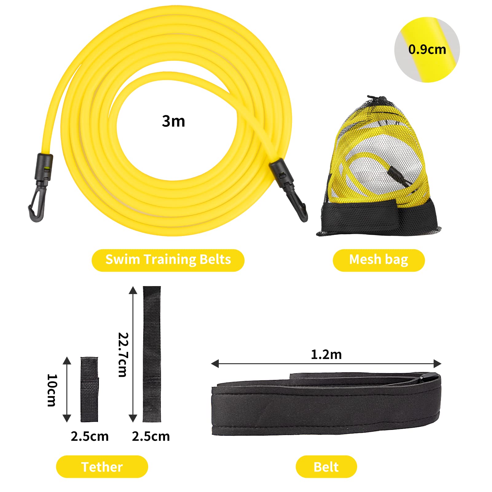 Cintura Per Nuoto Elastica - Training In Piscina, Regolabile, Con Corda E Borsa, Per Adulti E Bambini - Foto 11