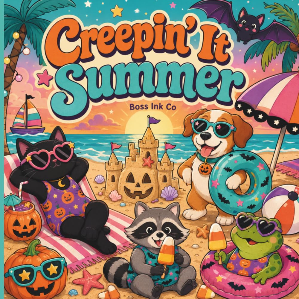 Creepin' It Summer: A Cute Retro Summerween Coloring Book with Spooky Summer Animals, Beach Fun, Pumpkins, Pool Days, Camping Scenes, and Halloween Vibes for All Ages