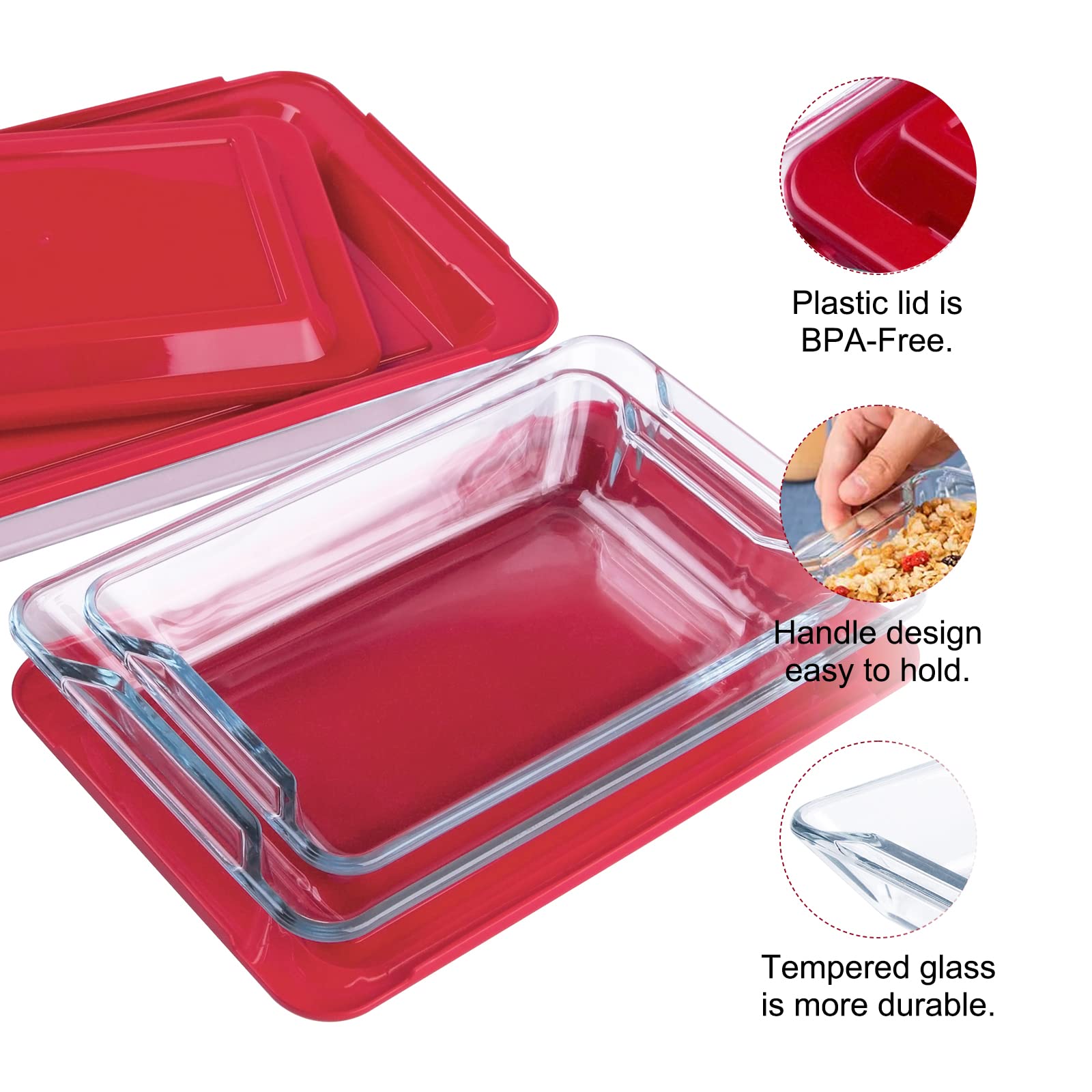 Set de 6 piezas de vidrio templado con tapa, rectangular, juego de moldes para horno, congelador y lavavajillas (1L + 1.5L + 2.5L + 3.8L)