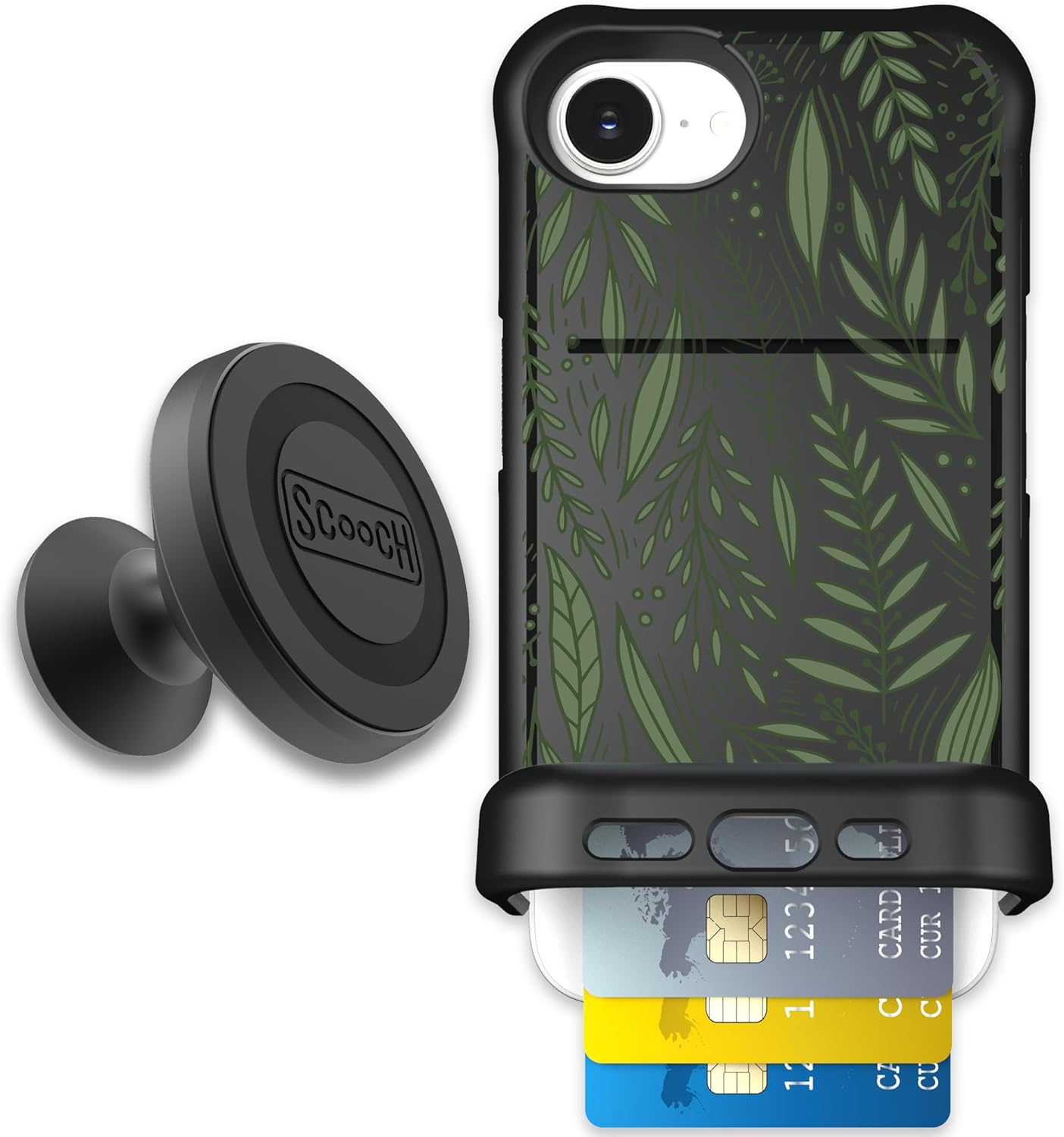 Scooch for iPhone 16e Case with Card Holder, Wingmate Wallet Case with Hidden Card Slot and RFID Protection for up to 4 Cards, 10-Foot Drop Protection, Wingmount Bundle, Willow Garden