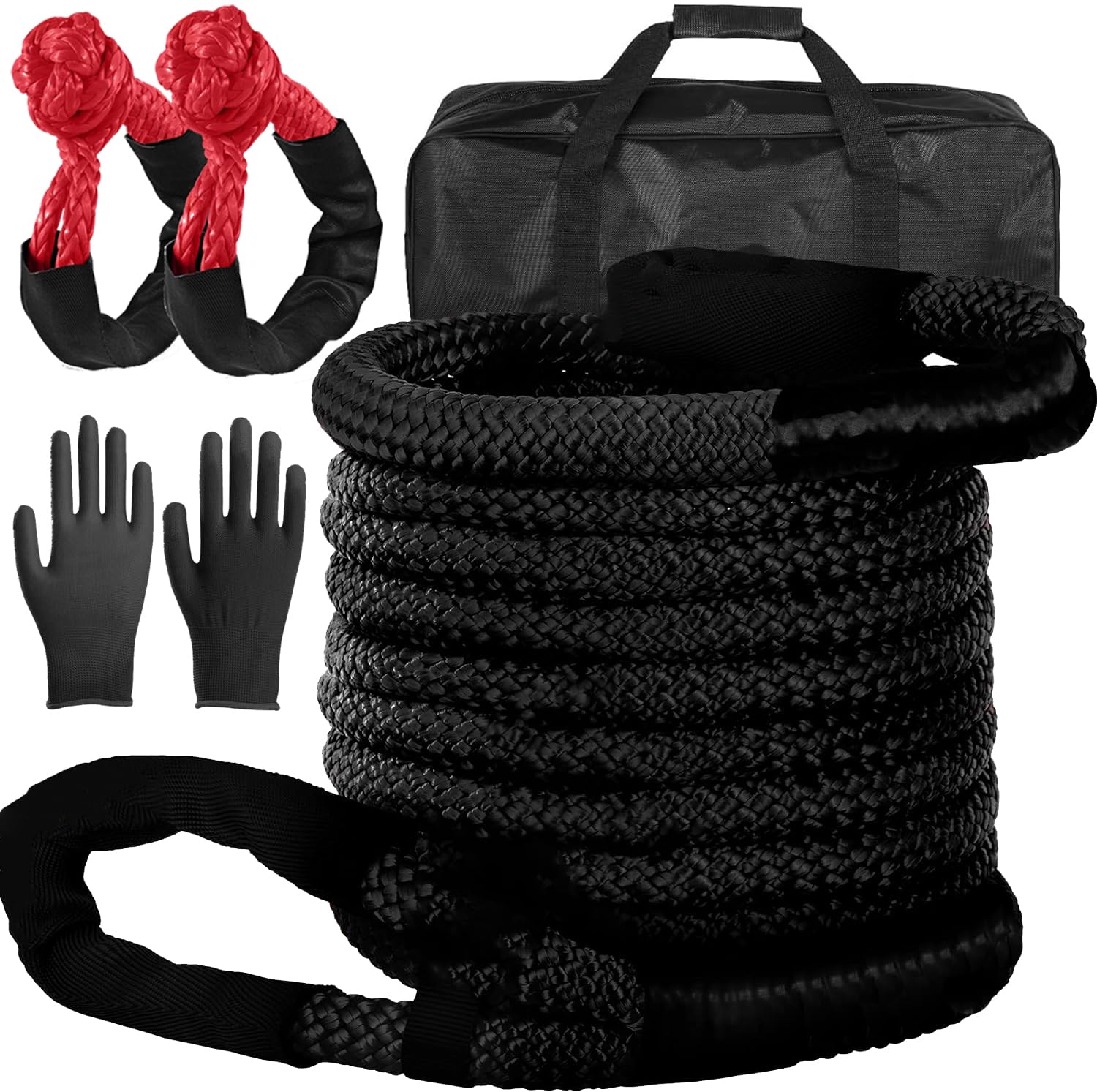 Moonmen 15 Tons 10 Meters Tow Rope with 2 Shackle Ropes |1" x 31.5' Kinetic recovery Rope|4x4 Drive Pickup Truck, SUV, ATV Off Road Heavy Duty Recovery Kit