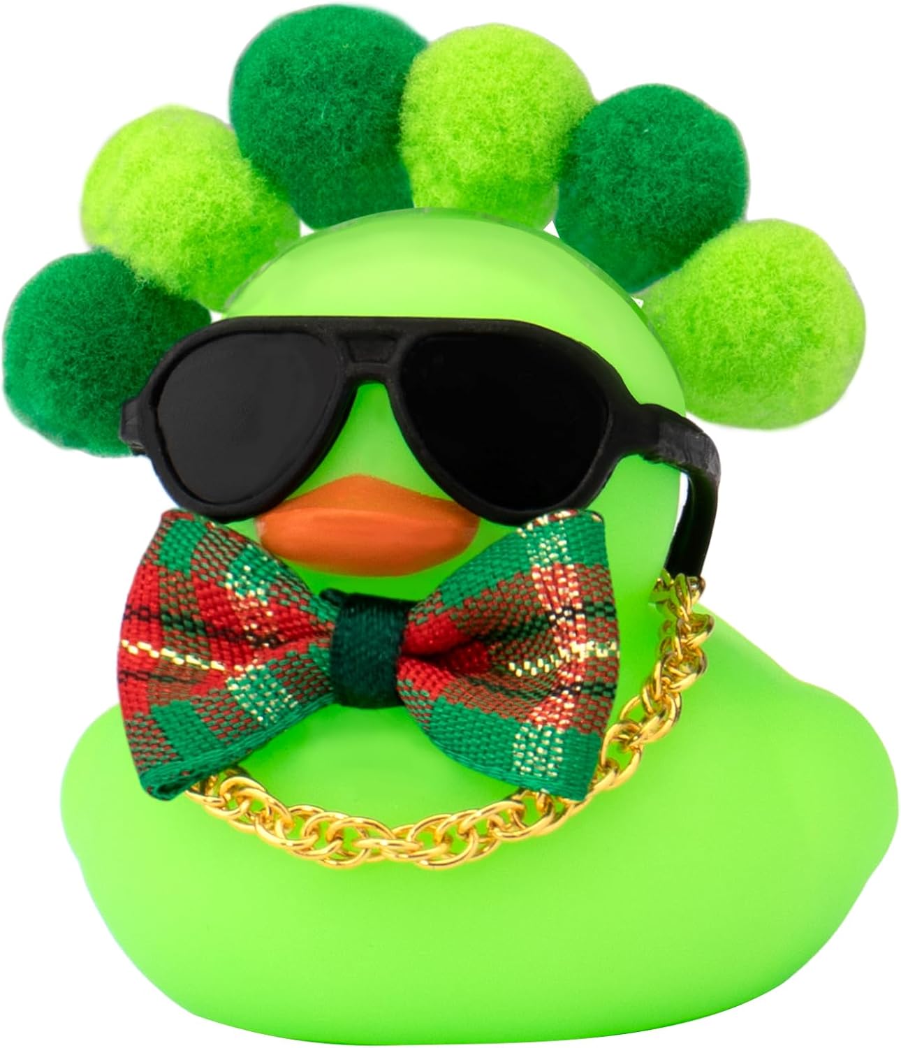wonuu St Patrick's Day Rubber Duck, Green Lucky Rubber Ducks with Mini Plush Balls Sunglasses Necklace, Plaid Bow