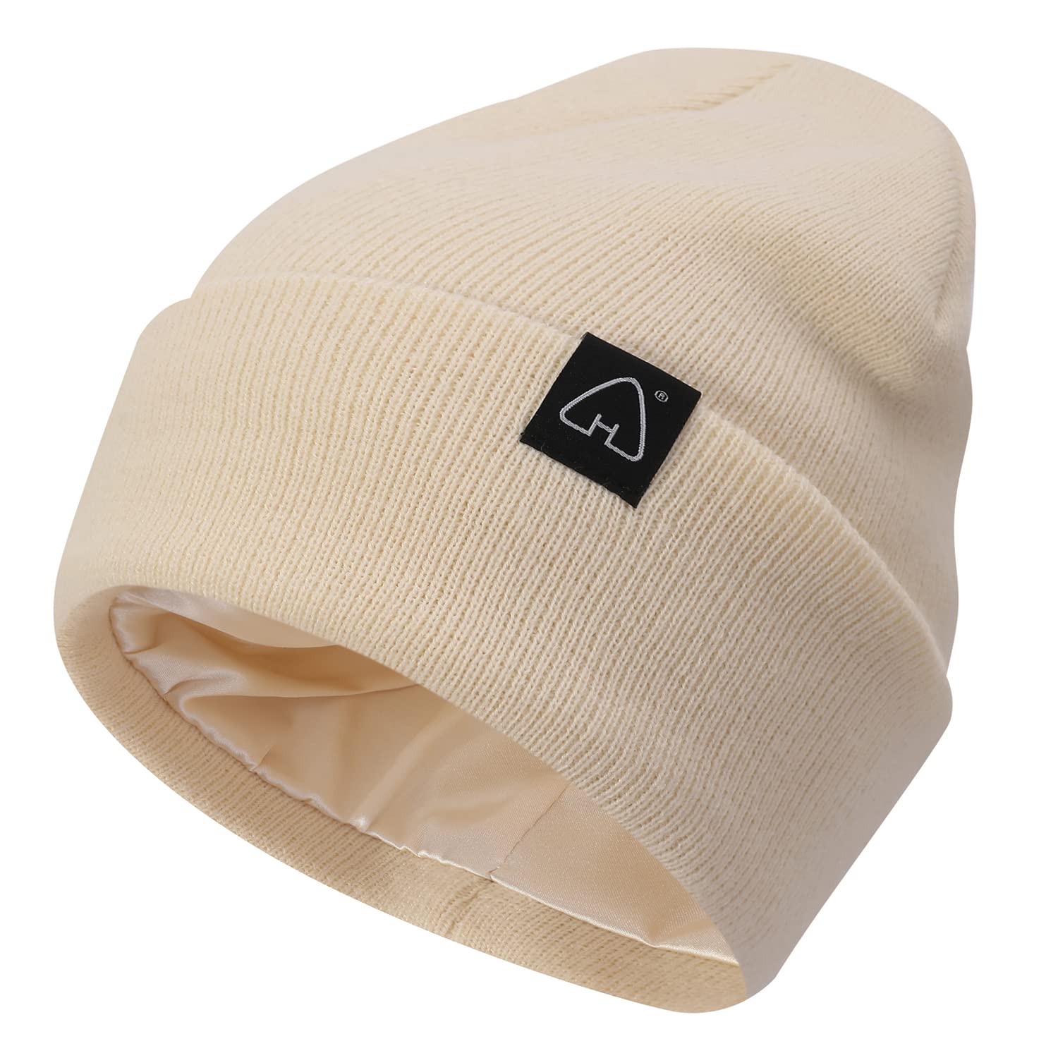 Hat HutSatin Lined Beanie Hat for Women Cuffed Winter Hats for Curly Hair Silk Lining Slouchy Ski Beanie Hat Warm Skull Cap