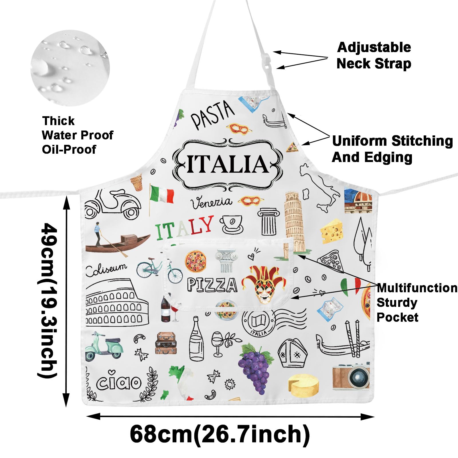 G2TUP Delantal de cocina italiano, delantal de cocina para chefs italianos y delantales temáticos
