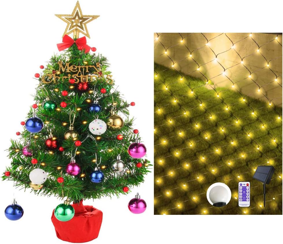 20" Tabletop Mini Christmas Tree & Solar Power Net String Lights Home & Kitchen