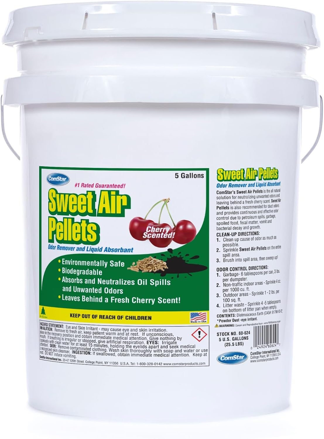 Sweet Air Pellets, 5 Gallon, Odor Eliminator & Absorbent, Cherry Scented, Long-Lasting Neutralizer for Home & Industrial Use, Eliminates Oil, Fuel, Smoke, Pet Odors (60-624)