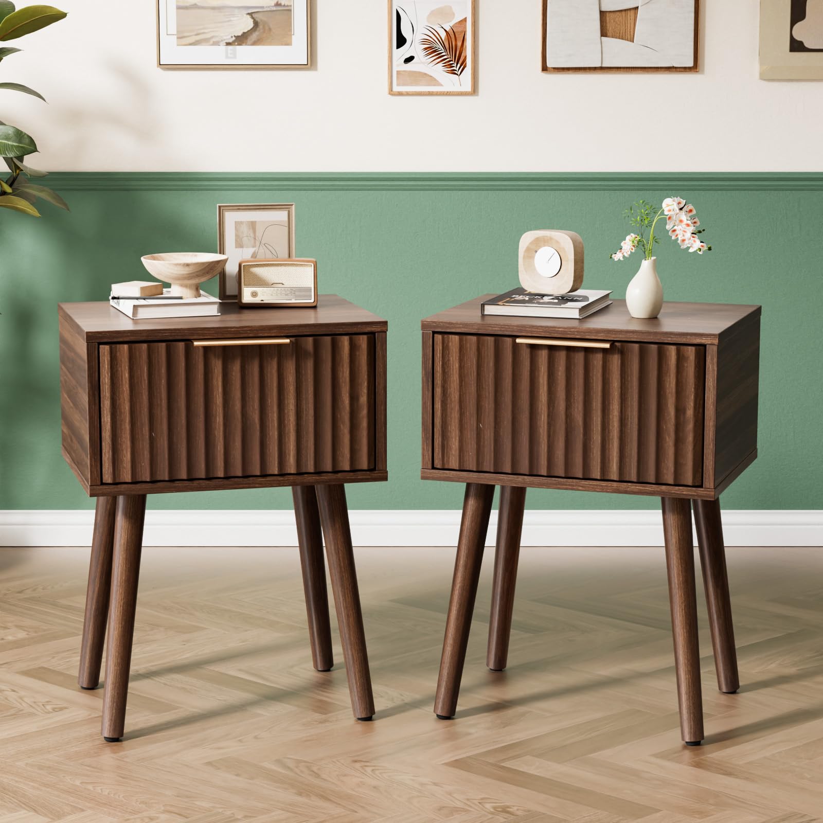 VINGLI Fluted Nightstand Set of 2