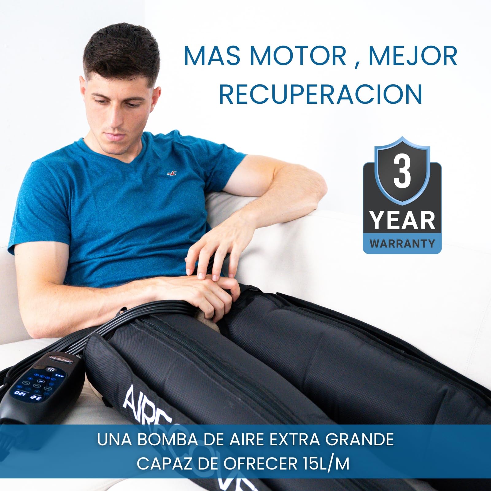 Presoterapia para Casa, Masajeador de Piernas Inalámbrico y Recargable para Circulación y Recuperación Muscular, 4 Cámaras, 30-250 mmHg, 4 Modos, Batería 3h (M)