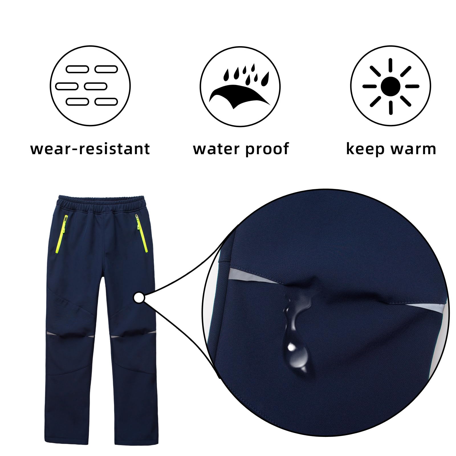 MEILONGER Pantalones Ski Niño Softshell Pantalon Trekking Niña Térmicos Pantalón Senderismo Invierno Impermeables Transpirable Pantalón (Azul Oscuro 13-14años)