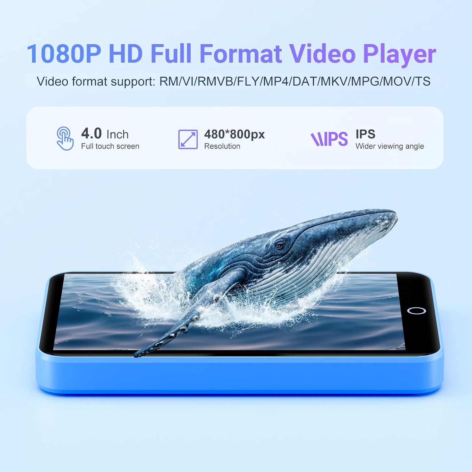 80GB MP3 Player with Bluetooth and WiFi, Oilsky 4.0" IPS Touch Screen MP3 Player with Speaker, Music Player with Spotify, Audible, Deezer, MP4 Android Music Player Up to 512GB (Blue) 5