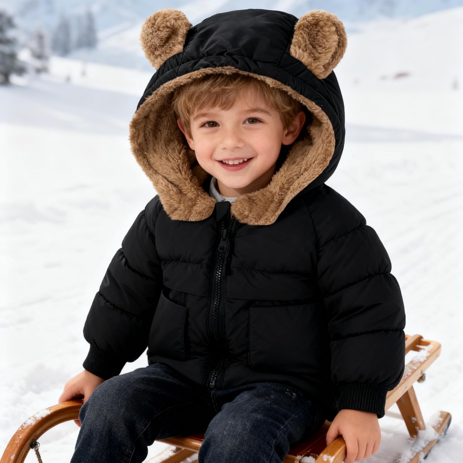 TUONROAD Baby Girls Coats for 6 Months-5 Years Toddlers Boy Winter Jacket Warm Bear Hooded Outdoor Coats Size 5 - Image 5