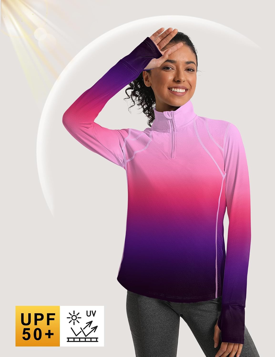 IECCP Womens Long Sleeve Golf Shirts Sun Protection 1/4 Zip Pullover Summer Quick Dry Athletic Hiking Running Workout Tops