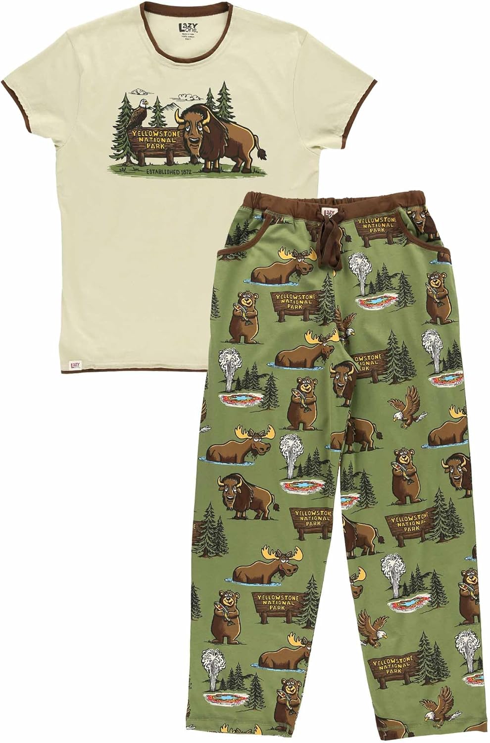 Lazy One Novelty Pajamas Two Piece Set For Women – Funny Cotton Sleepwear with Short Sleeve Top & Lounge Pants with Pockets