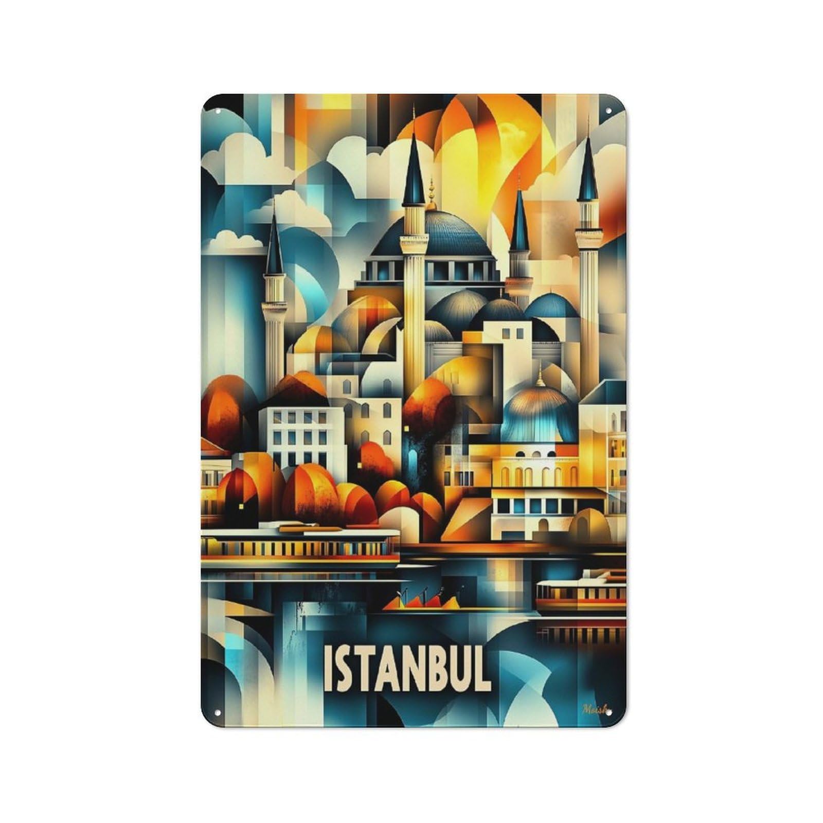 Junmoney Istanbul Cubist Harmony – Geometric Cityscape Metal Wall Sign With Art Design 30X20cm, Garage Style Industrial Wall Art For Garage, Hobby Room, Office Or Man Cave