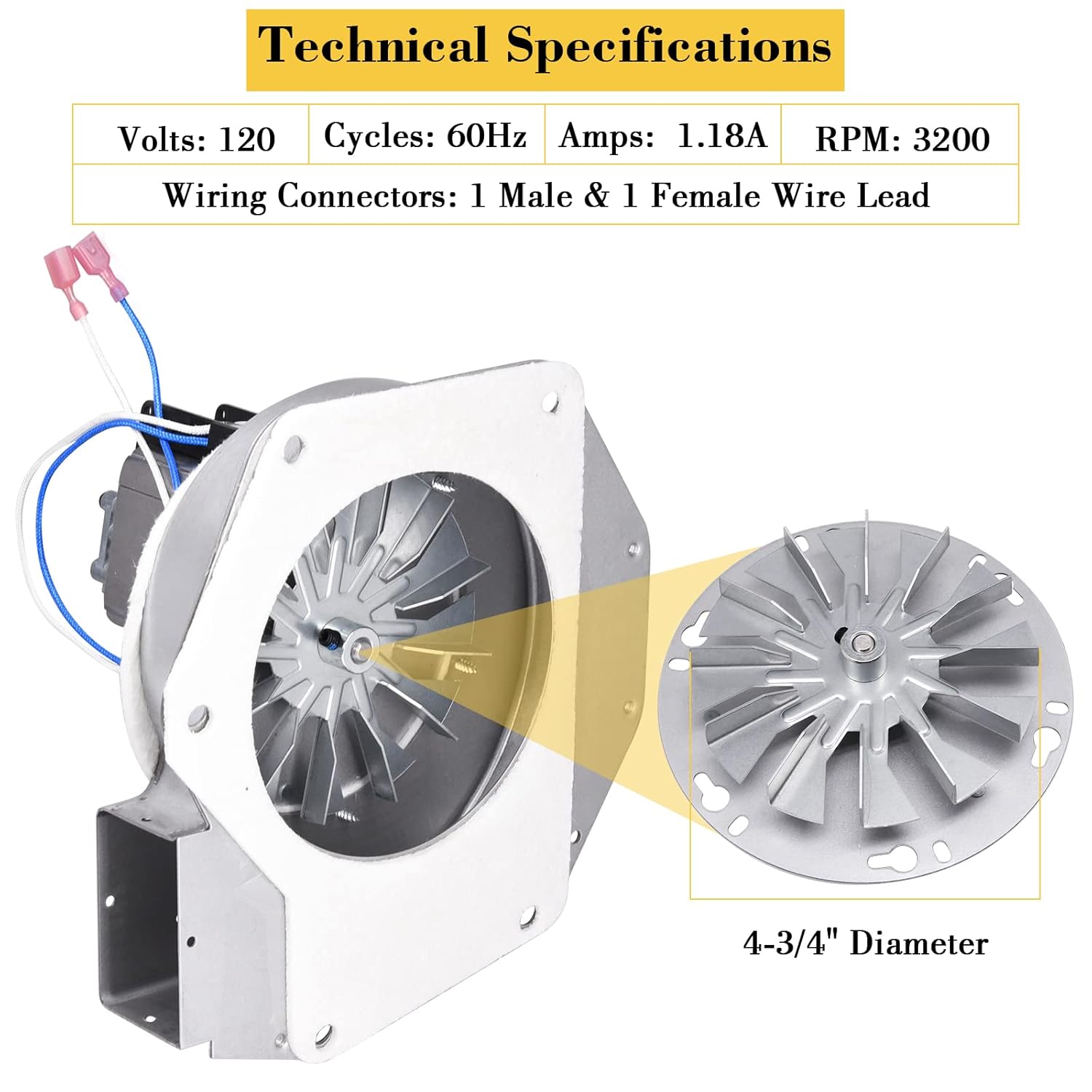 Adviace Replacement A-E-027 Combustion Blower Fan With Housing for Breckwell P23, P22, P24, P24I, P4000, P2000I, P2700, P2000, P23I, SP1000, P1000, SP22, SP23 Pellet Stoves, US Stove 5040 Pellet Stove