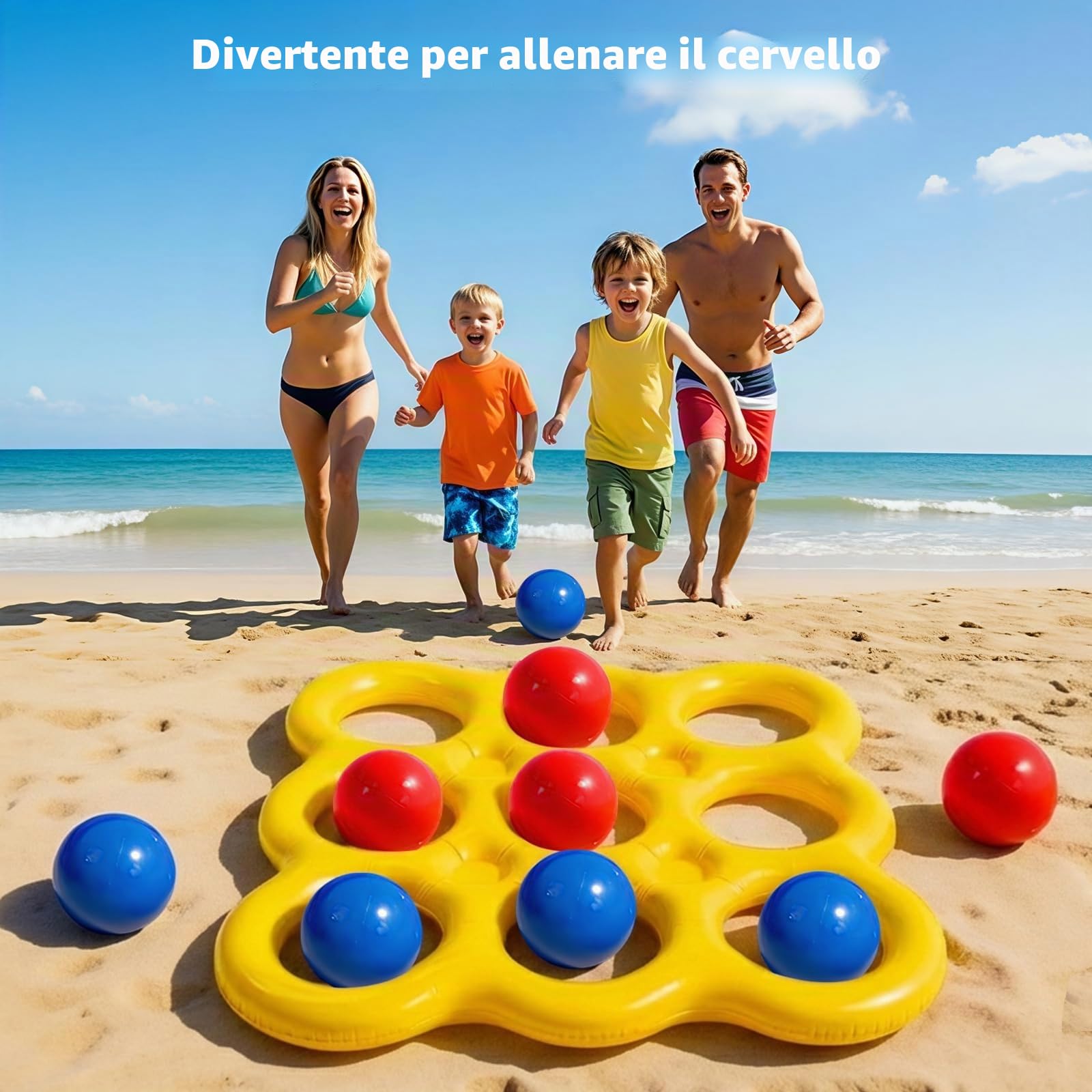 MoKo Set Giochi Acquatici Tic-Tac-Toe per Piscina, Galleggiante Piscina Gonfiabile con 10 Palline, Giochi per Feste in Famiglia Spiaggia Outdoor Adulti Adolescenti Bambini 2-10 Giocatori, Giallo