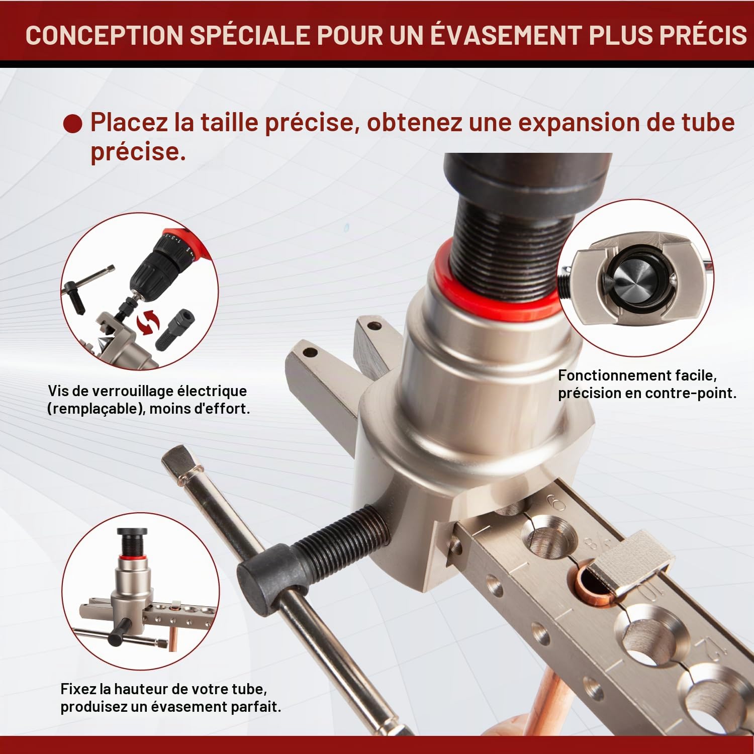 Wostore Outil d'évasement excentrique manuel et électrique – 9 matrices pour évasements excentriques sur tuyaux en cuivre de 6 mm, 1/4", 9 mm, 3/8", 10 mm, 12 mm, 1/2", 16 mm et 19 mm – Idéal pour les