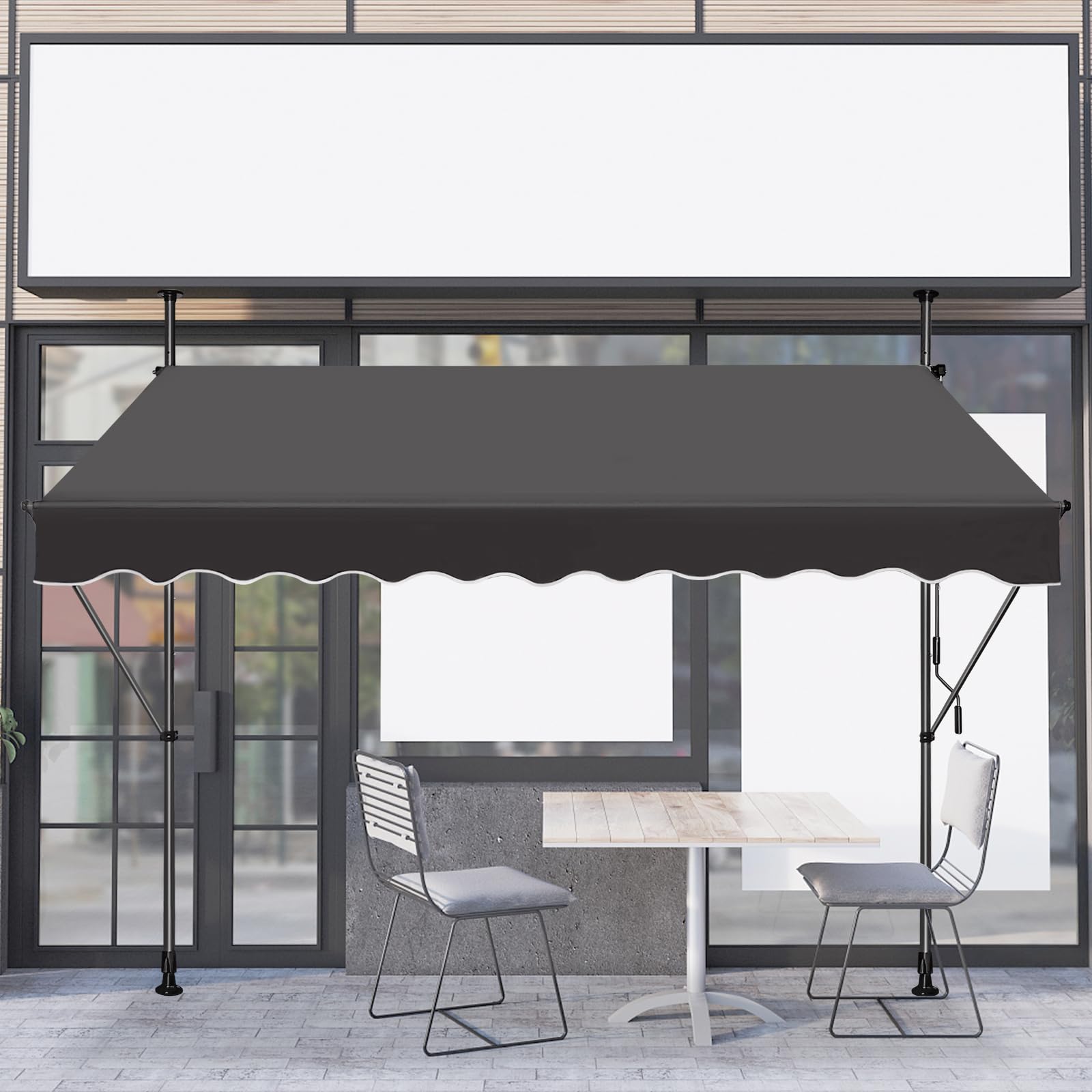 LZQ Tenda da sole da balcone, retrattile, manuale, regolabile, resistente ai raggi UV, protezione solare, 100% poliestere, per cortili, balconi, ristoranti, caffetterie, grigio scuro, 200 x 120 cm