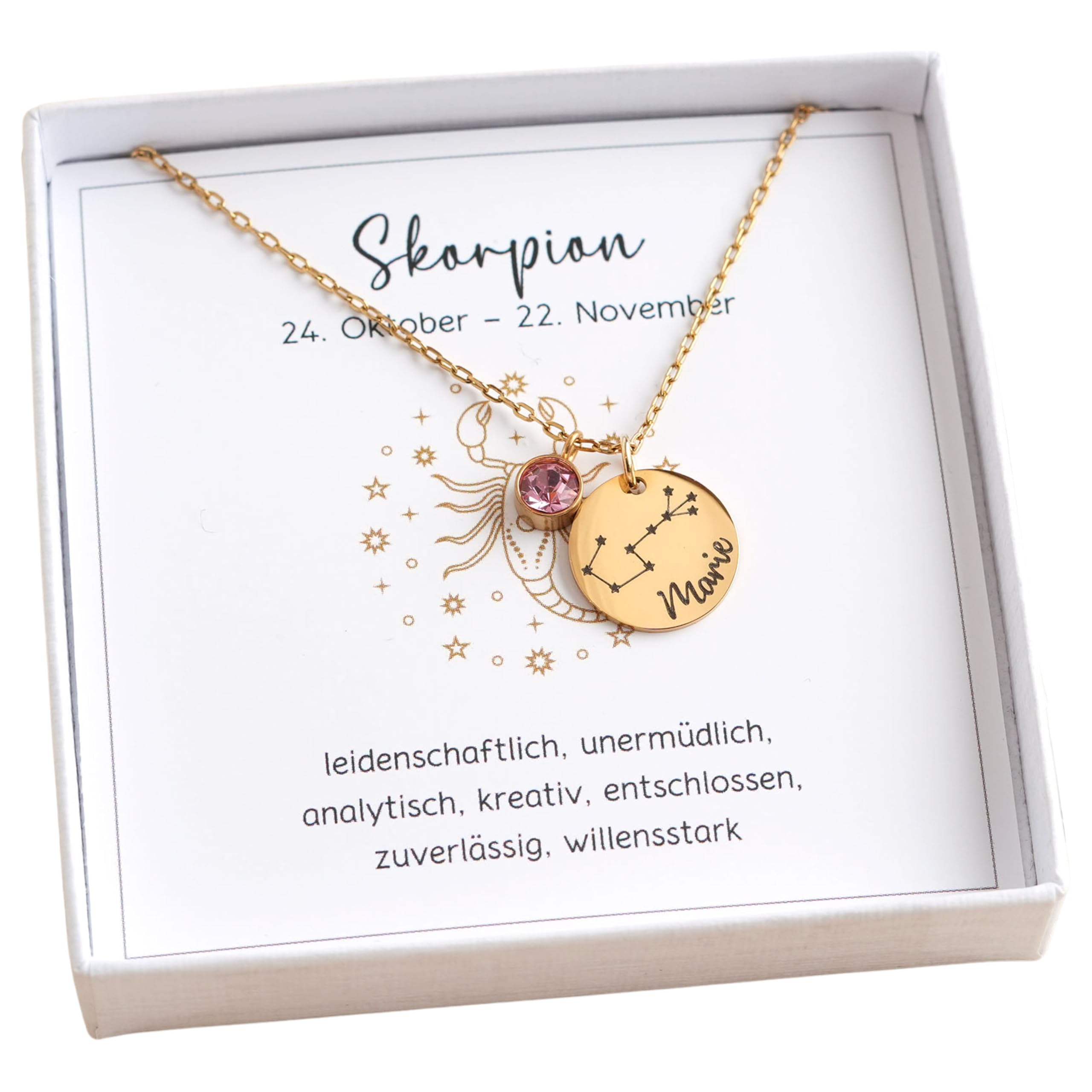 Sternzeichen Kette personalisierte Kette Schmuck mit Sternzeichen Sternbild Sternzeichenkette mit Name Namenskette Silber Gold Roségold Geschenk zur Taufe Geburt Geburtstag