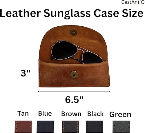 Vista 4 de Funda de cuero para lentes de sol, funda de piel auténtica, funda suave para gafas de lectura, para hombres y mujeres