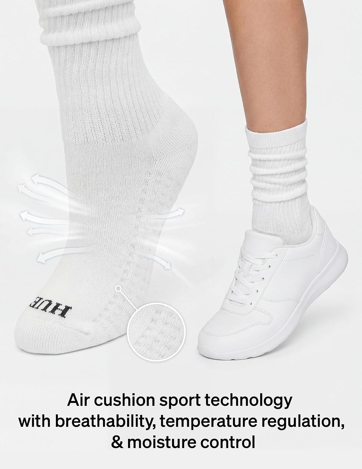 HUE Women's Air Cushion Sport Scrunch Sock 2 Pair Pack Scrunchy Socks for Women